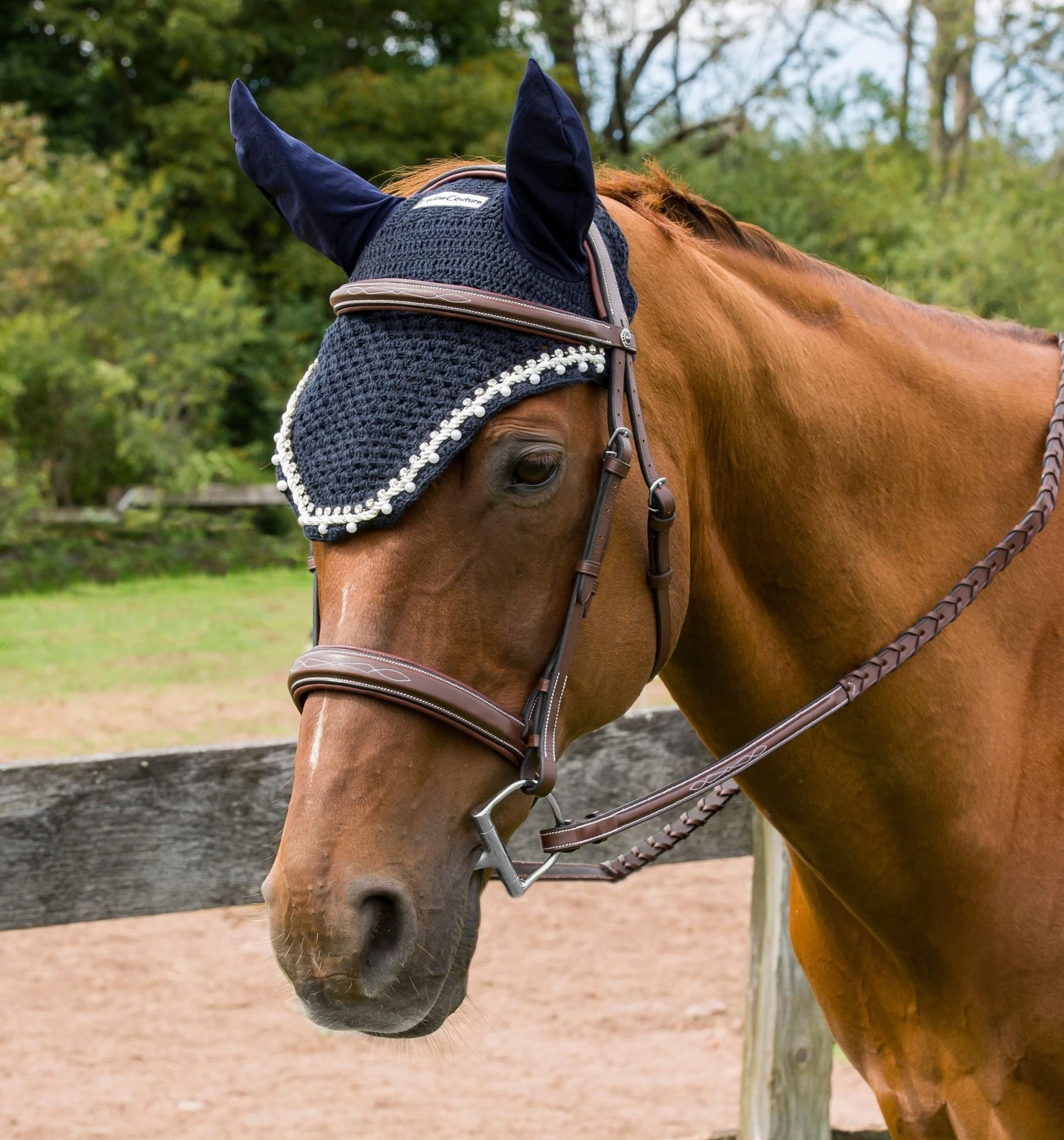 Equine Couture Fly Bonnet With Pearls And Crystals - Image 3